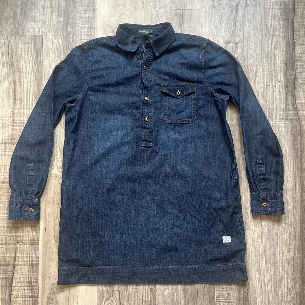 Lauren Ralph Lauren Denim Shirt Dress Medium Button Front Western Side Pockets